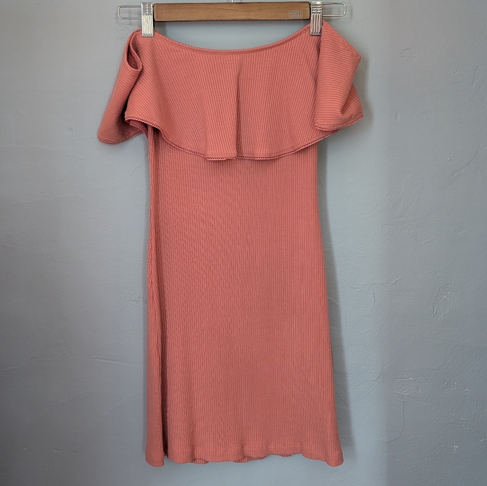 🫰🏼 Reformation Dress S Ribbed Off Shoulder In Pink - Picture 4 of 7